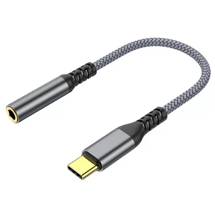Адаптер-переходник премиум KS-is USB-C в AUX (KS-392P) USB-C папа/Jack3.5 мама, серебристый, длина - 0.12 метров-0