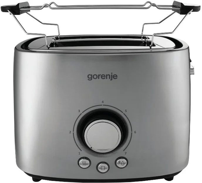 Тостер Gorenje T1000E (1000 Вт/ тостов - 2/ подогрев, размораживание, решетка для подогрева булочек, поддон для крошек/ металл)-0