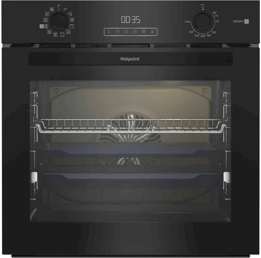 Духовой шкаф с добавлением пара Hotpoint HSTF 1231 JSAH BLG (72 л / до 280°C / Чёрный, стекло / Катализ / Гриль / Телескоп. направляющие (x1) / А+)-0