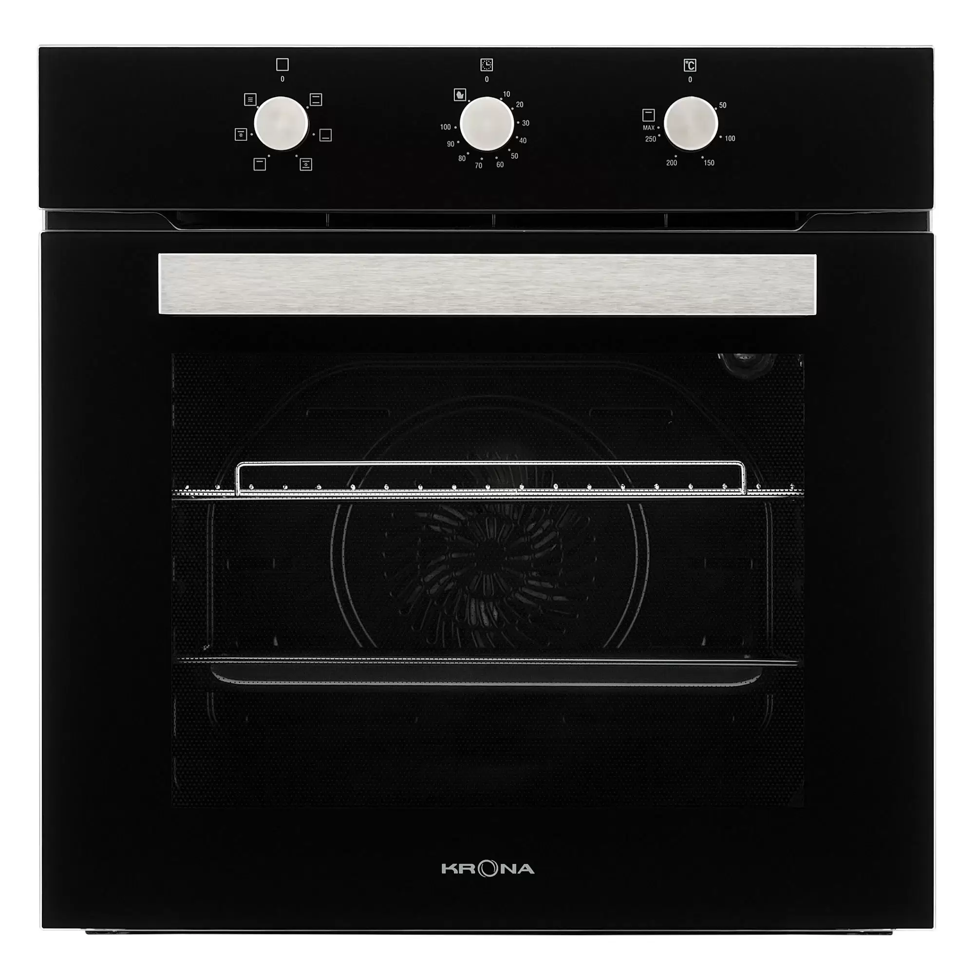 Духовой шкаф KRONA ROMANA 60 BL (72 л / до 285 °C / Чёрное стекло / Традиционная очистка / Гриль / Рельефные направляющие / А)-0