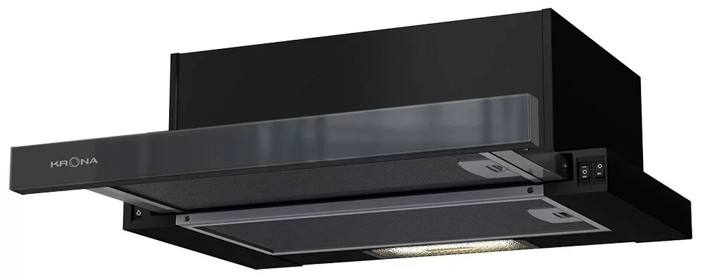 Вытяжка телескопическая KRONA KAMILLA 500 AIR 1B (449 м³/ч / 110 Вт / галогенная лампа 1x28 Вт / ширина - 50 см / черный / металл/стекло)-0