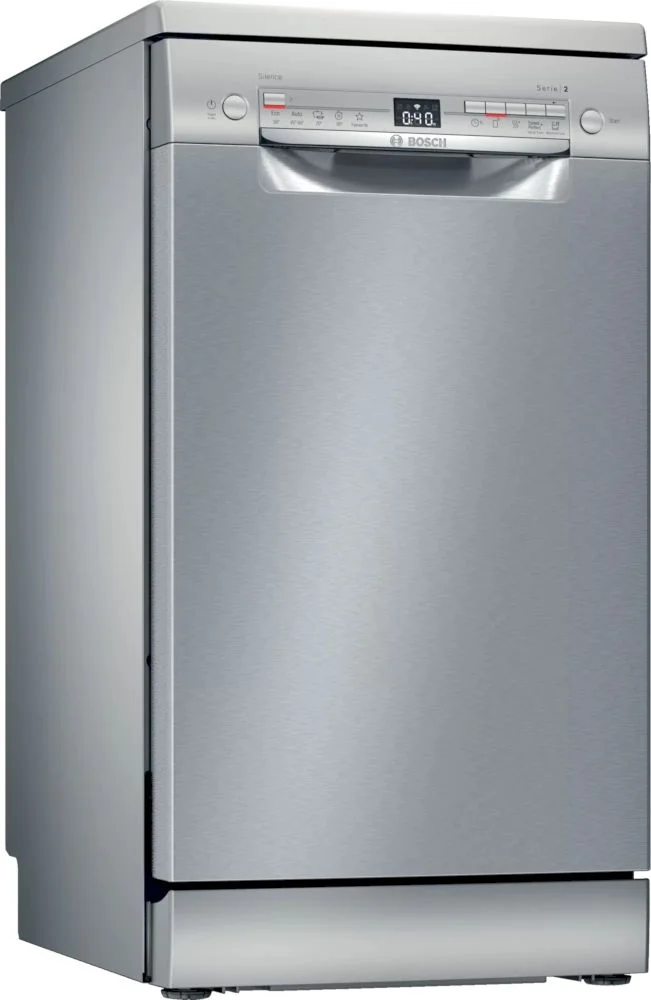 Машина посудомоечная отдельностоящая узкая Bosch SPS2HKI41E (Serie4 / 9 комплектов / Home Connect / AquaStop / DuoPower / GlassProtect / Серебряная)-0