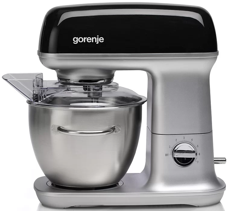 Миксер планетарный Gorenje MMC1000RLBK (1000 Вт / 4,5 л / скоростей 7 / корпус металл / насадок 4 / чёрный)-0