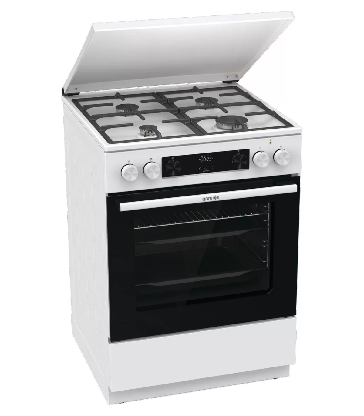 Плита комбинированная Gorenje GK6C5WF (Белая / духовка - 71 л / 4 газовые конфорки / чугун. решетки / металл. крышка / газ-контроль / электроподж.)-0