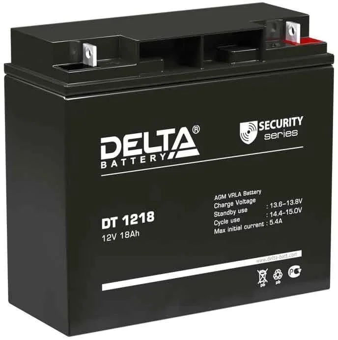 Батарея 12V/18Ah Delta DT 1218 (12V 18Ah, клеммы B1 (под болт М5 с гайкой)) -0