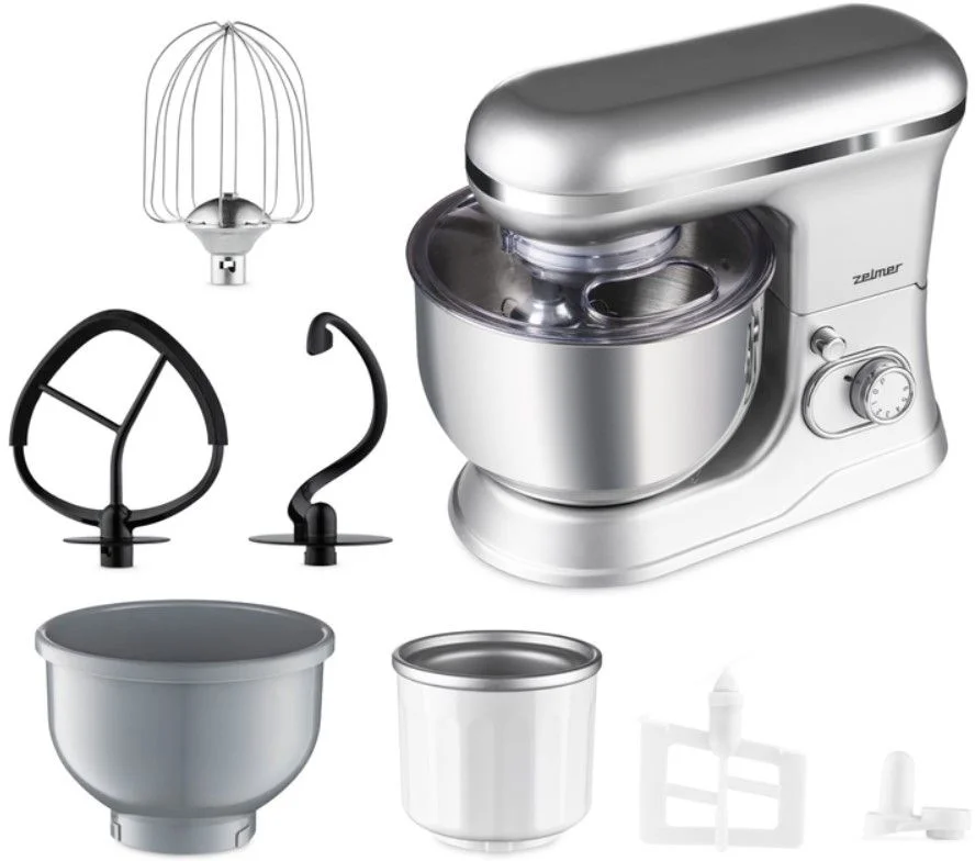 Миксер планетарный Zelmer ZKR1360 (1200Вт/ 5 л/ скоростей 6/ турборежим/ серебристый)-0