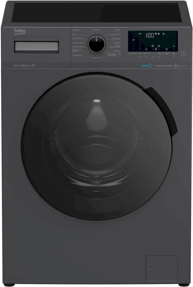 Стиральная машина Beko WSPE6H616A (40-44см / 6,5кг / 1200об / пар SteamCure / HomeWhiz®(Bluetooth) / Инверторный мотор ProSmart™ / Серебристый / A+++)-0