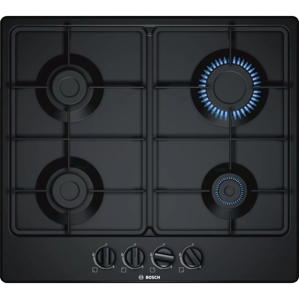 Поверхность газовая Bosch POH6B6B10 (Serie2 / Чёрное стекло / Стальные решетки / Газ-контроль / Электроподжиг / WOK / 4 конфорки)-5