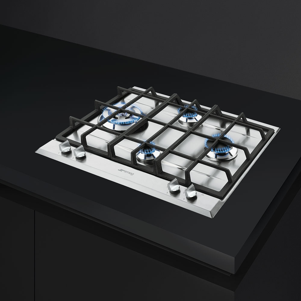 Поверхность газовая Smeg P261XGH (Нерж.сталь / 4 конфорки / Чугунные решетки / Электроподжиг / Газ контроль)