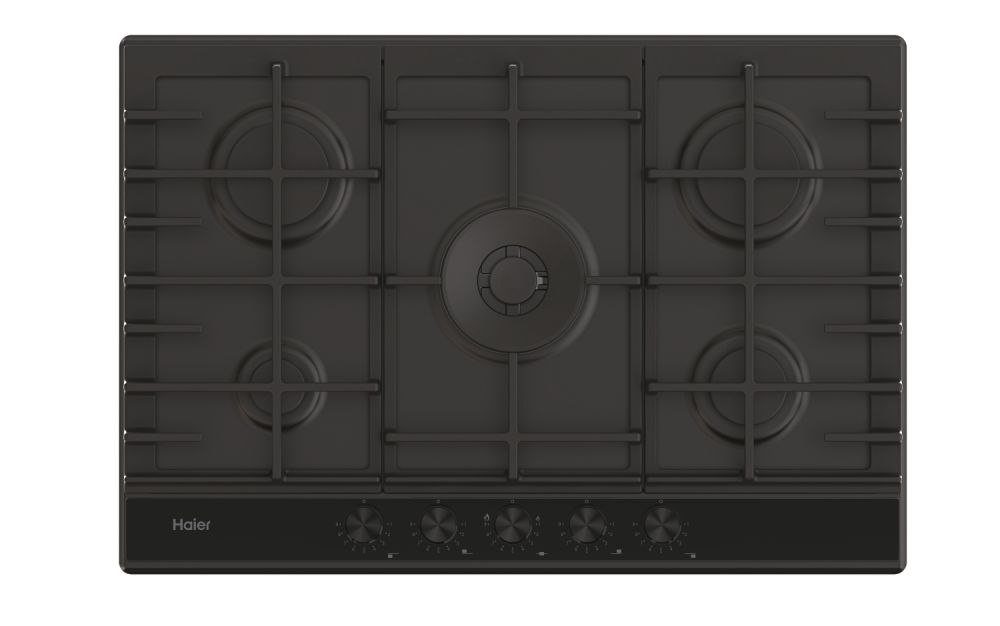 Поверхность газовая Haier HAHG7W5HEB (Gas On Metal Series 6 / черный / нерж.сталь / чугун. решетки / 5 конфорок / газконтроль / Preci Flame)