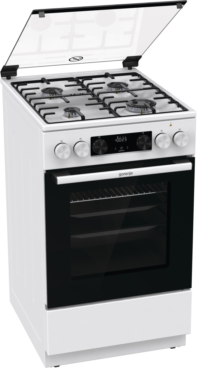 Плита комбинированная Gorenje GK5C61WH (Advanced / Белая / духовка - 62 л / 4 газовые конфорки / эмал. решетки / стеклянная крышка)