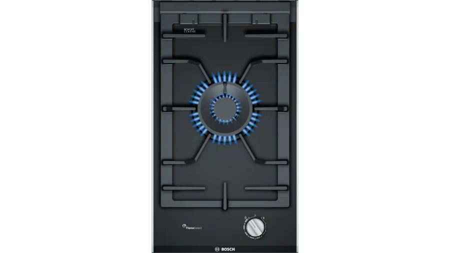 Поверхность газовая Bosch PRA3A6B70 (Serie8 / Domino / черный / стеклокерамика / чугун / WOK / FlameSelect / 1 конфорка)
