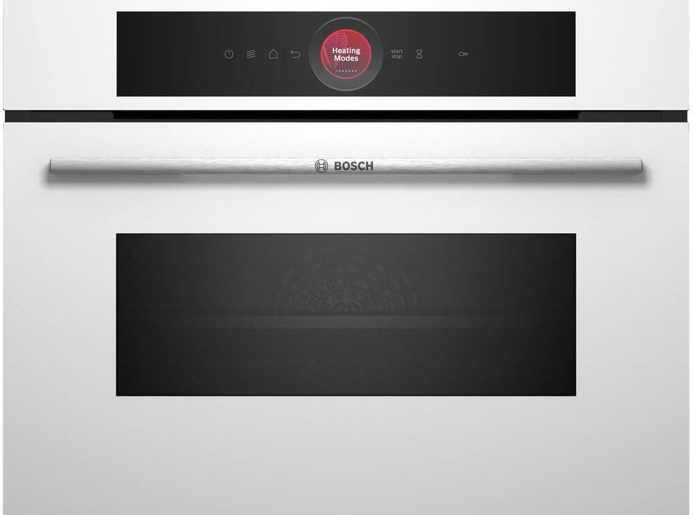Духовой шкаф с микроволновкой Bosch CMG7241W1 (Serie8 / 45 л / до 230 °C / Белое стекло / Control Ring / Home Connect / SoftClose / A+)