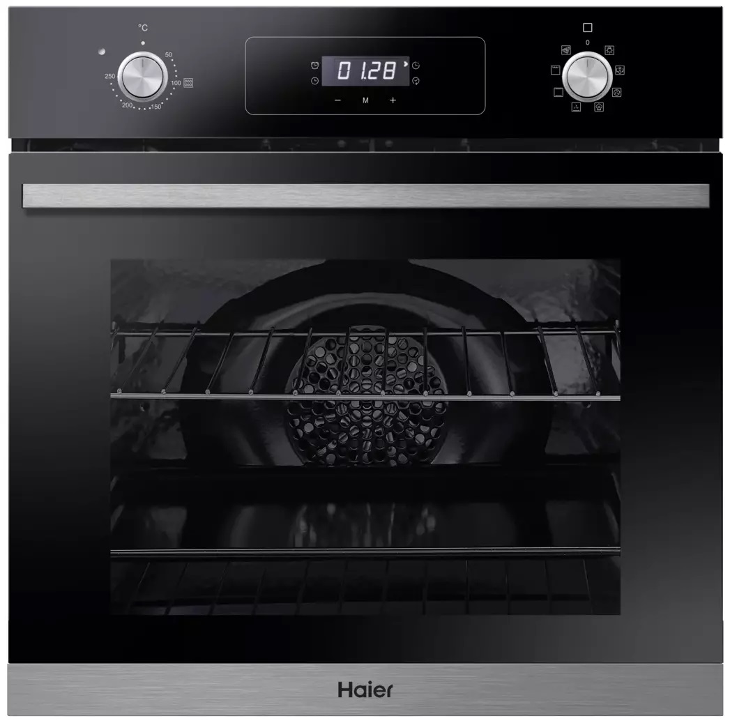 Духовой шкаф Haier HOD-P08TGBX (70 л / Чёрное стекло+нерж.сталь / Гриль / Телескоп.напр.(x1) / AquaClean / A+)-0