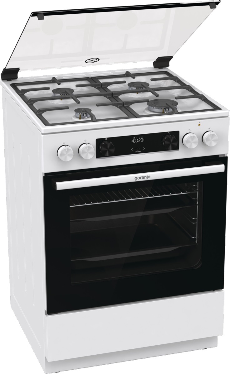 Плита комбинированная Gorenje GK6C4WF (Белая / духовка - 71 л / 4 газовые конфорки / чугун. решетки / стеклянная крышка)