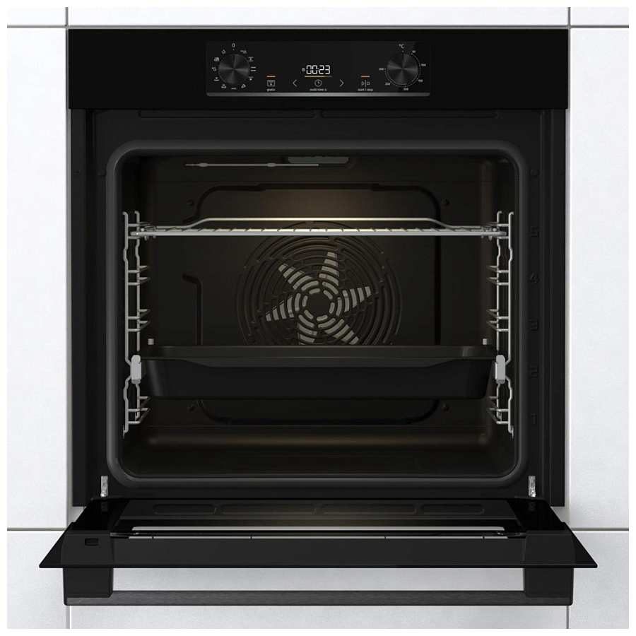 Духовой шкаф Gorenje BO6735E05B (Essential / 77 л / до 300 °C / Чёрный, стекло / AquaClean / PerfectGrill / телескоп. направляющие (x1) / А / IconLED)