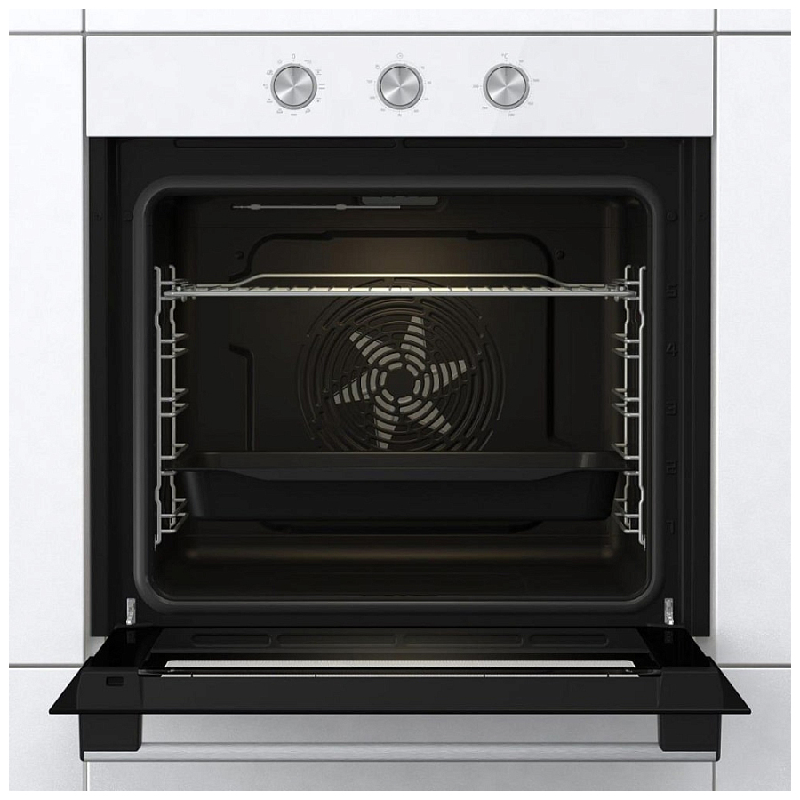 Духовой шкаф Gorenje BO6725E02WG (Essential / 77 л / до 300 °C / Белый, стекло / AquaClean / PerfectGrill / съемные направляющие / А)