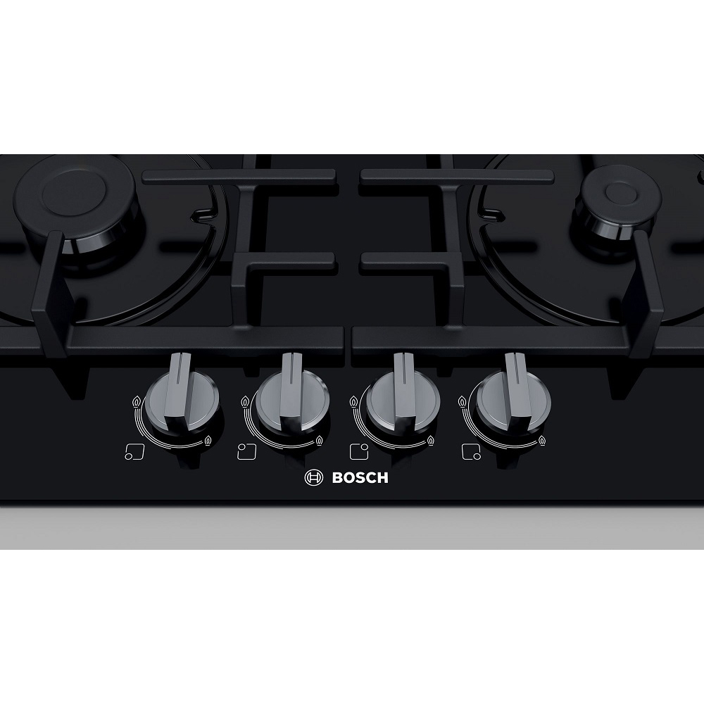 Поверхность газовая Bosch PNP6B6B90 (Serie4 / черный / закаленное стекло / чугун)