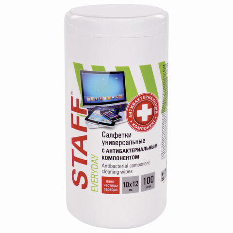 Салфетки АНТИБАКТЕРИАЛЬНЫЕ универсальные, STAFF "EVERYDAY", 10x12 см, 100 шт., 513478 срок-0