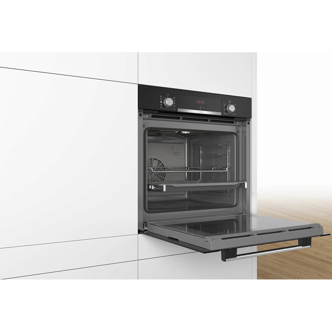 Духовой шкаф с добавлением пара Bosch HRA334EB0 (Serie 4 / 71 л / до 275 °C / Чёрное стекло / Гриль / Телескоп. напр. (x1) / EcoClean Direct / A)-3