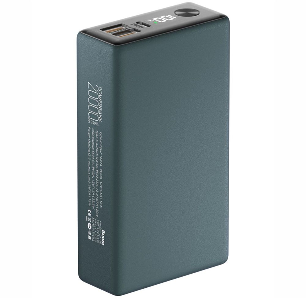 Портативная батарея OLMIO QX-20 (22.5W PD/ Quick Charge) 20000мАч, серая, soft-touch, серый — Фото 1