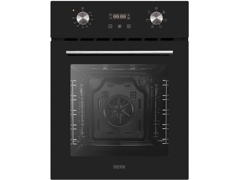 Духовой шкаф Berk BO 644MT G BL/YK (узкий 45 см / 50 л / до 250 °C / Чёрное стекло / съемные направляющие / А)