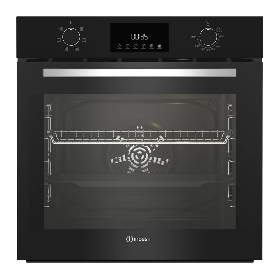 Духовой шкаф Indesit IFE 3644 J BL (72 л / до 250 °C / Чёрный / Паровая очистка / Гриль / Съемные направляющие / А)