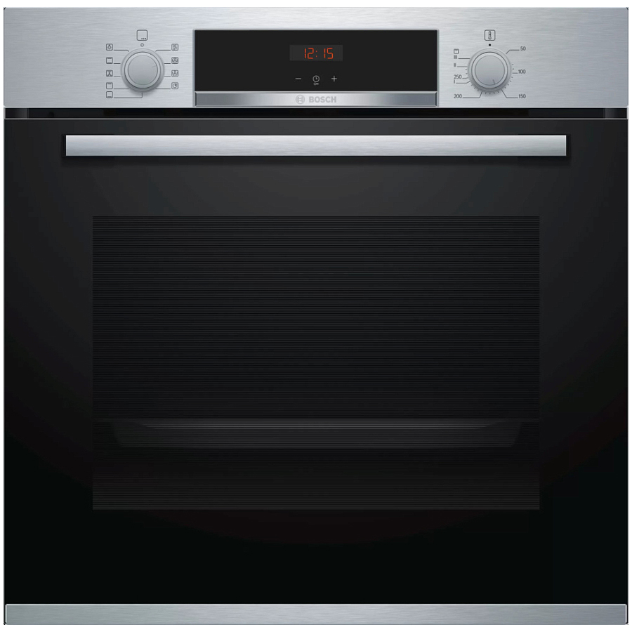 Духовой шкаф Bosch HBA534ES0 (Serie4 / 71 л / до 275 °C / Нерж.сталь + чёрное стекло / Гриль / съемные направл. / EcoClean Direct (задняя стенка) / A)