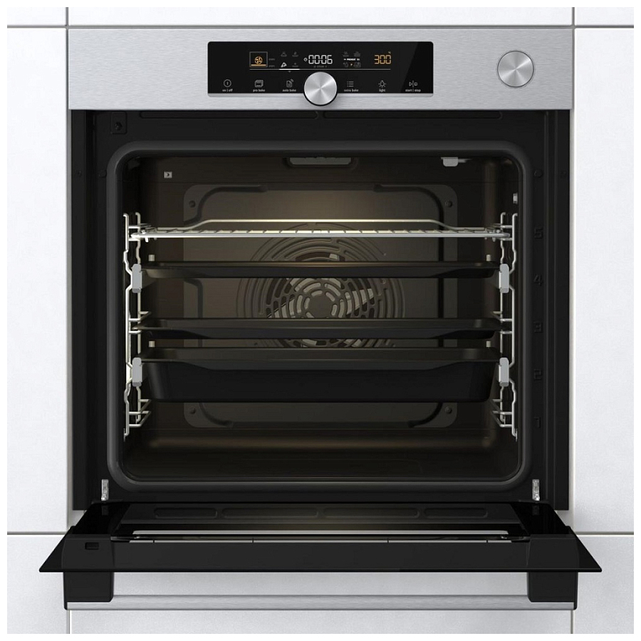 Духовой шкаф с добавлением пара Gorenje BSA6747A04X (Advanced / 77 л / до 300 °C / Чёрный, стекло / CataClean / Per.Grill / телескоп. напр. (x2) / A+