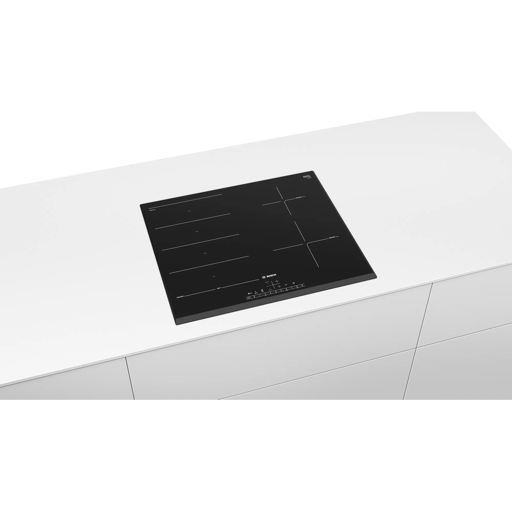 Поверхность индукционная Bosch PXE651FC1E (Serie6 / Чёрная стеклокерамика / 4 конфорки / QuickStart / PowerBoost/ReStart/PerfectFry/ Таймер / 7,4 кВт)