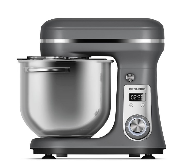 Миксер планетарный Редмонд FM605 (1000 Вт / 6 л / скоростей 6 / корпус пластик / насадок 3 / дисплей / серый)-0