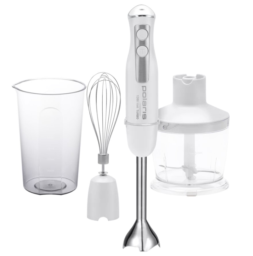 Блендер Polaris PHB 1397 (1350 Вт / скоростей 2 / турборежим / венчик, измельчитель, стакан / белый)-0