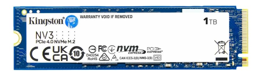 SSD M.2 накопитель 1 ТБ Kingston NV3 NVMe PCI-E 4.0 x4, TLC, R6000/W4000 МБ/с, 2280, 320 TBW (SNV3S/1000G)