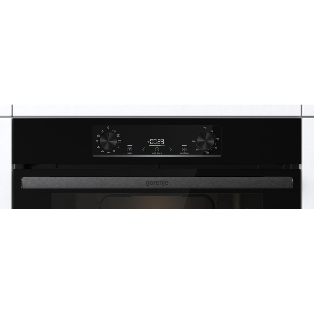 Духовой шкаф Gorenje BO6735E05B (Essential / 77 л / до 300 °C / Чёрный, стекло / AquaClean / PerfectGrill / телескоп. направляющие (x1) / А / IconLED)