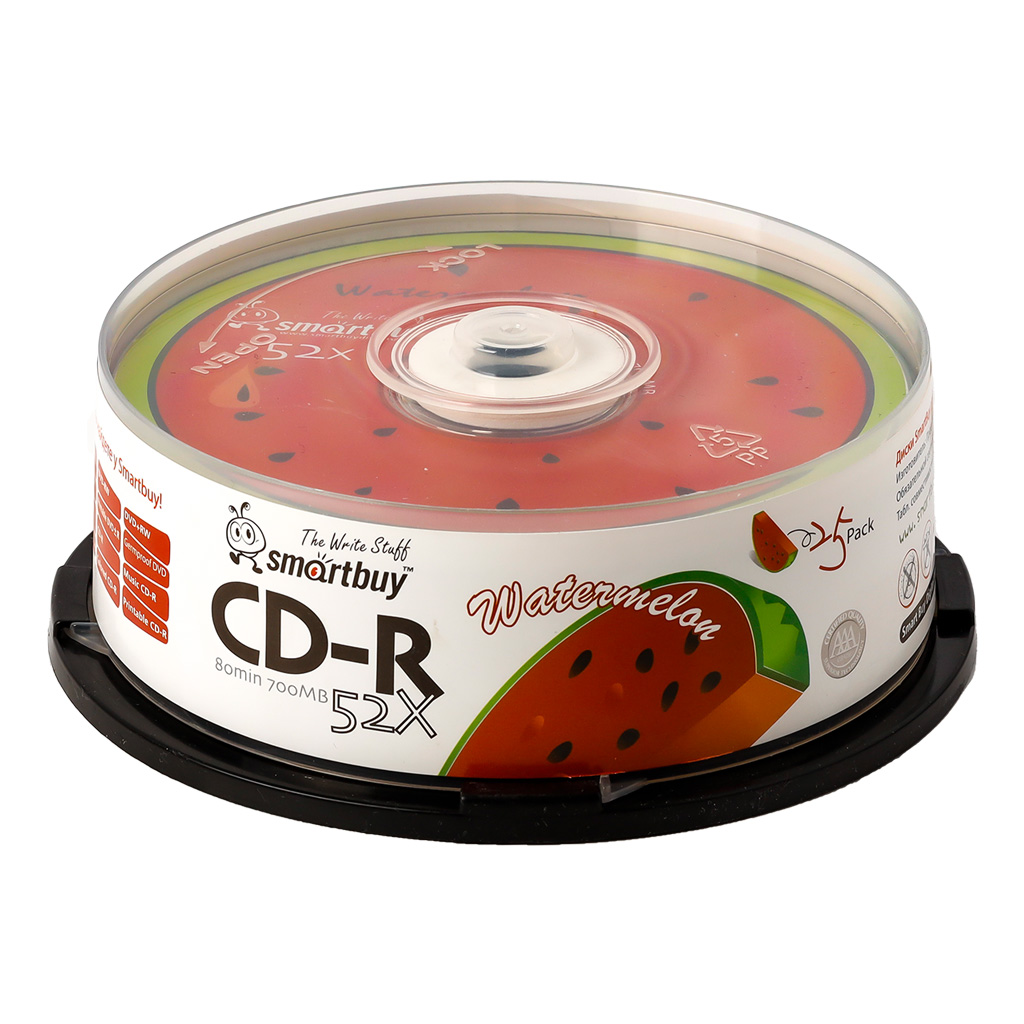Диск CD-R Smartbuy 700 Mb, 52x, Fresh-Watermelon CB-25 (BOX25)-0
