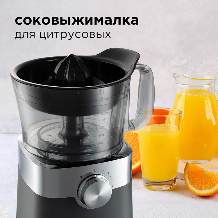 Кухонный комбайн Redmond RFP-3909 (1500 Вт / 1,2 л / блендер, соковыжималка, тёрка, кофемолка / кувшин - пластик, 1.8 л/ 2 скорости)