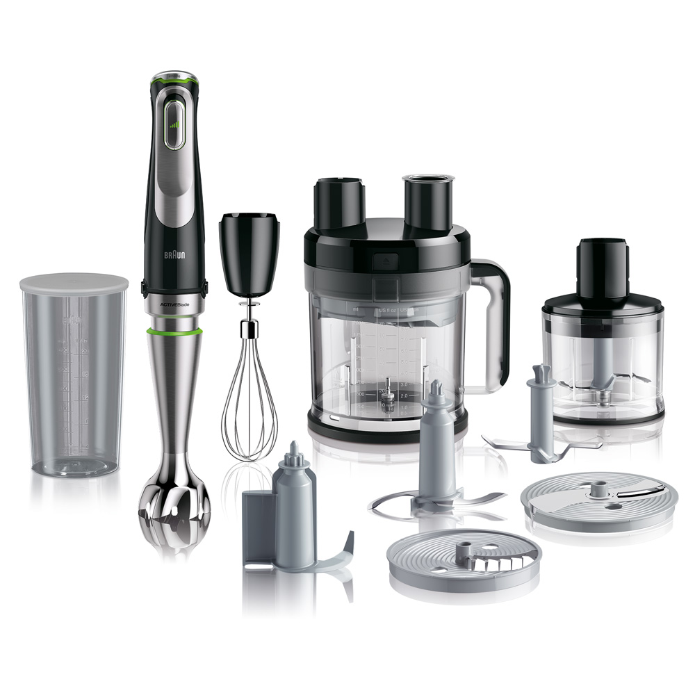 Блендер Braun Multiquick 9 MQ9195XLI (1200 Вт/ скоростей 3/ турборежим/ венчик, измельчитель, комбайн, замешивание теста, нож для колки льда, стакан)