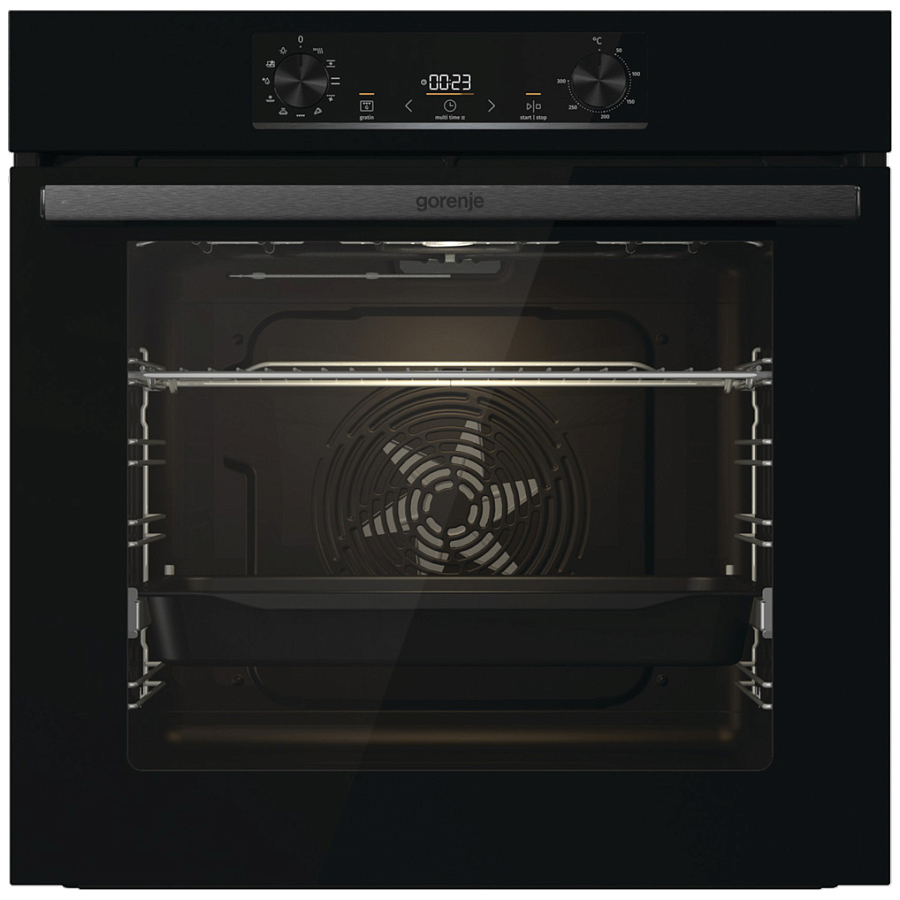 Духовой шкаф Gorenje BO6735E05B (Essential / 77 л / до 300 °C / Чёрный, стекло / AquaClean / PerfectGrill / телескоп. направляющие (x1) / А / IconLED)