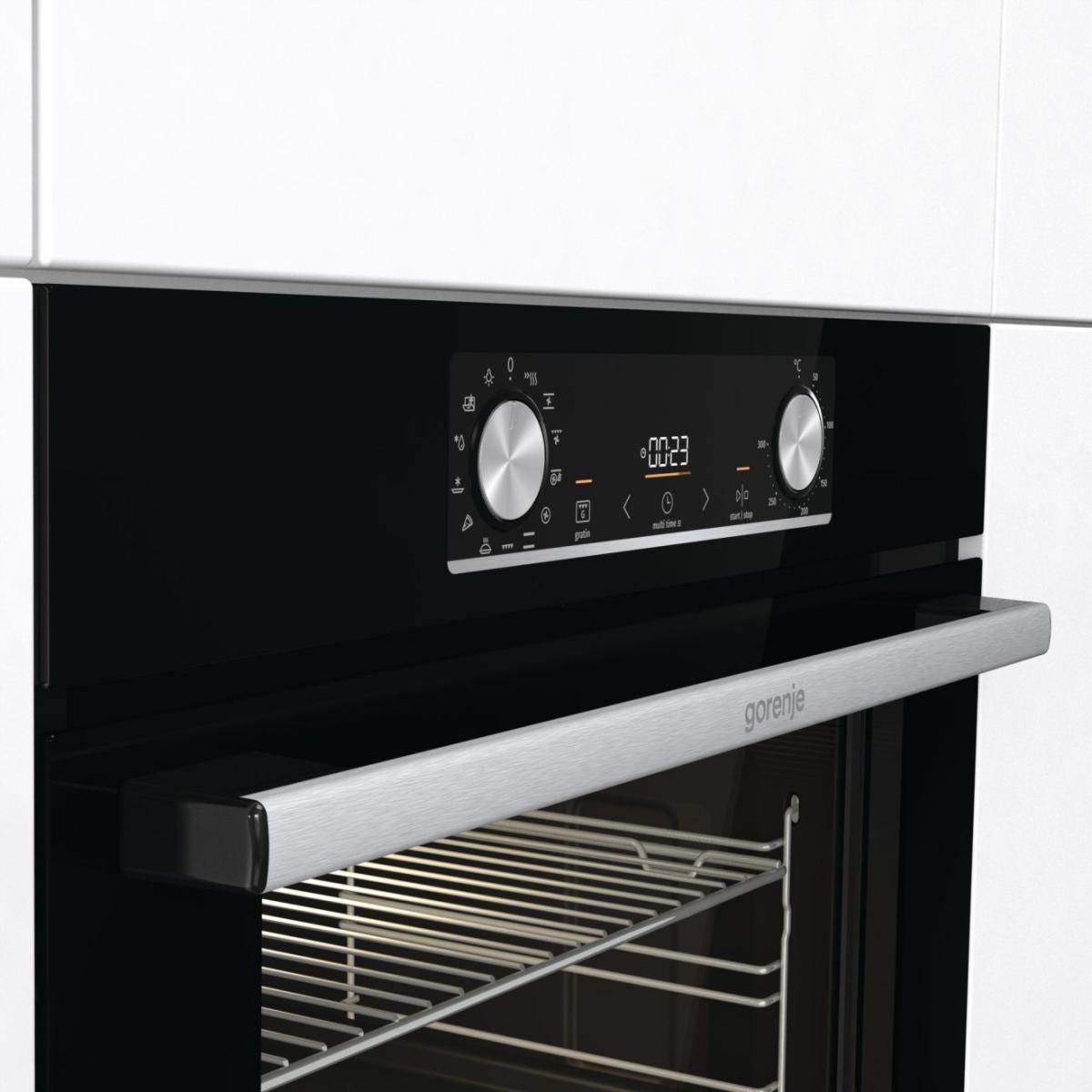 Духовой шкаф Gorenje BOX6737E01BG (Essential / 77 л / до 300 °C / Чёрный, стекло / AquaClean / PerfectGrill / съемные направляющие / А / IconLED)