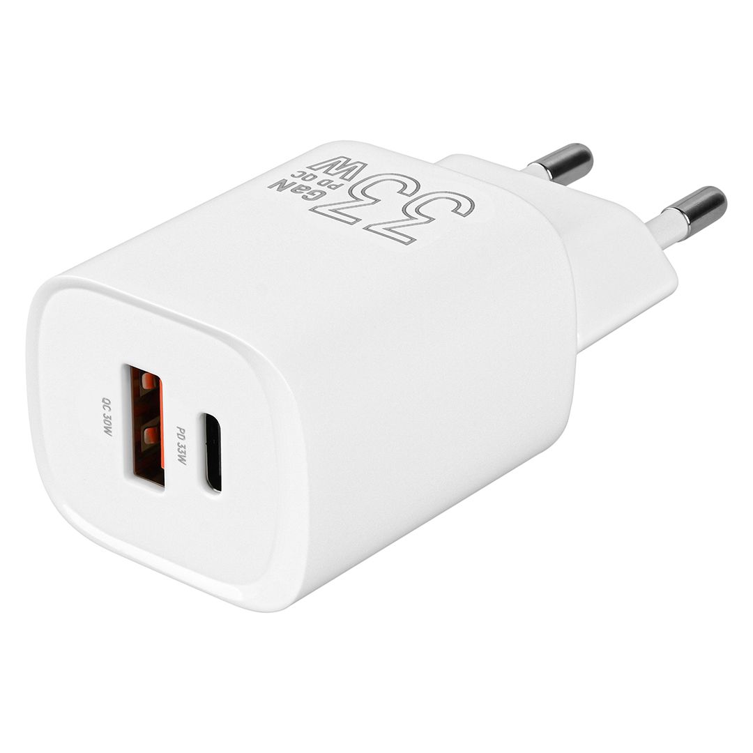 Сетевое зарядное устройство TFN GaN WC-33-2105-WH (USB+USB Type-C/3A/33W/быстрая зарядка QC+PD/белое)