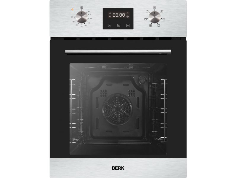 Духовой шкаф Berk BO 644MT G BX/YK (узкий 45 см / 50 л / до 250 °C / Нерж. сталь + чёрное стекло / съемные направляющие / А)