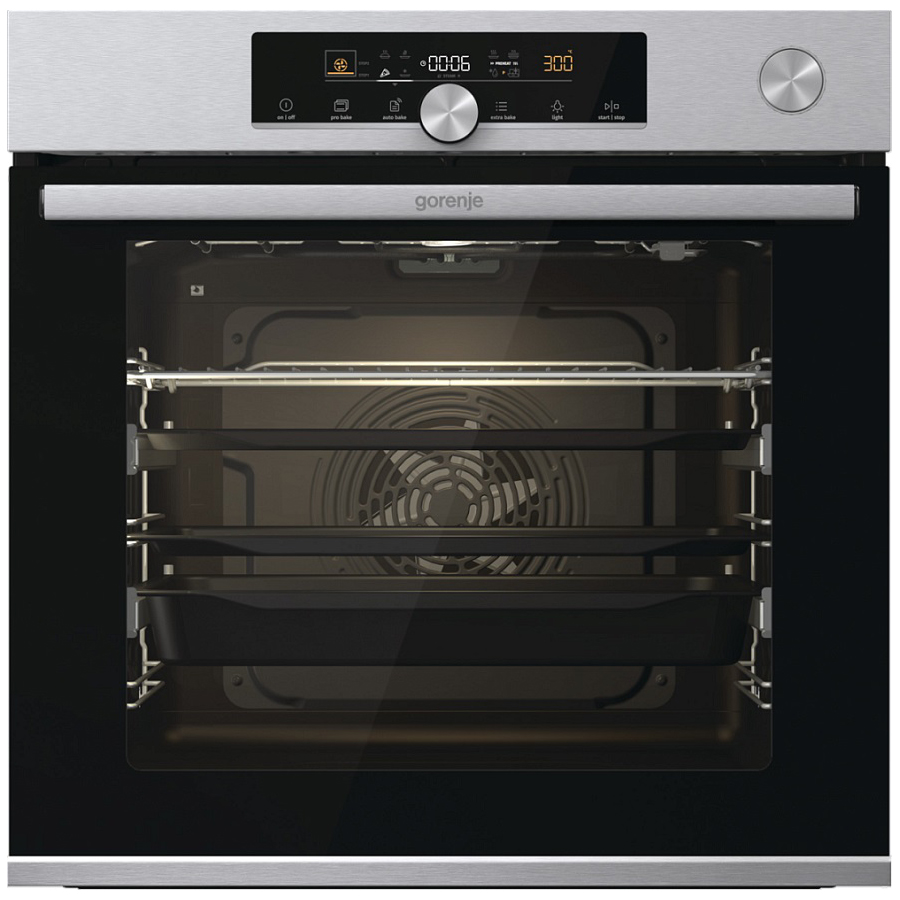 Духовой шкаф с добавлением пара Gorenje BSA6747A04X (Advanced / 77 л / до 300 °C / Чёрный, стекло / CataClean / Per.Grill / телескоп. напр. (x2) / A+