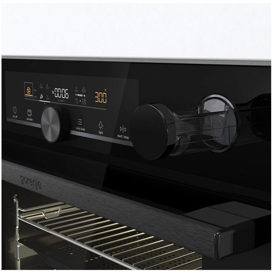 Духовой шкаф с добавлением пара Gorenje BSA6747A04BG (Advanced / 77 л / до 300 °C / Чёрный, стекло / CataClean / Per.Grill / телескоп. напр. (x2) / A+
