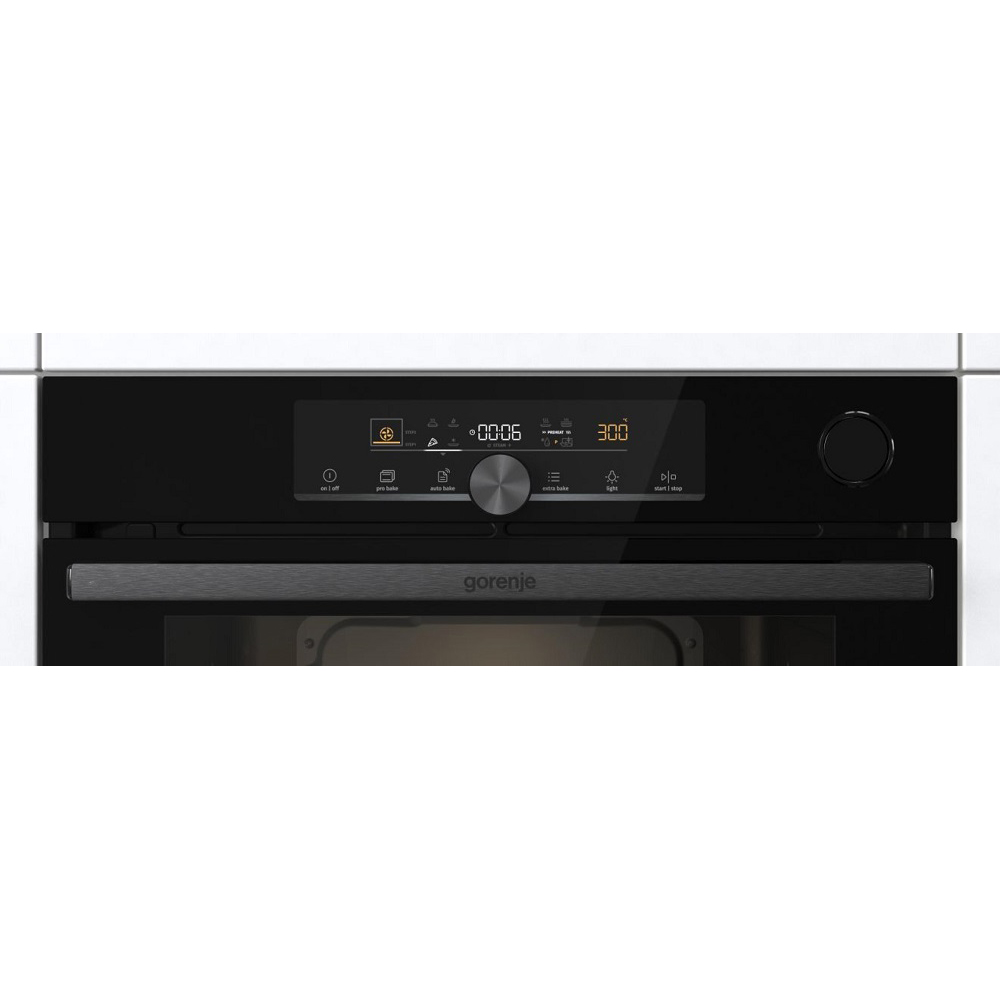 Духовой шкаф с добавлением пара Gorenje BSA6747A04BG (Advanced / 77 л / до 300 °C / Чёрный, стекло / CataClean / Per.Grill / телескоп. напр. (x2) / A+