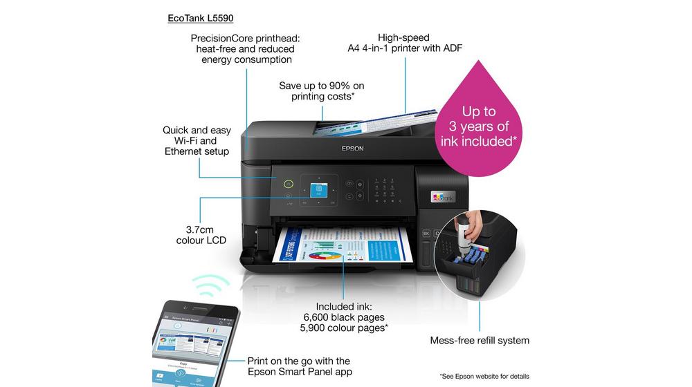МФУ EPSON L5590 факс/A4/4-цв/СНПЧ/USB+WiFi+RJ-45 [Картриджи 103-C13T00S14A/C13T00S44A/C13T00S24A/C13T00S34A]