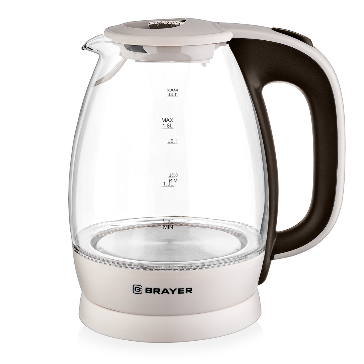 Чайник Brayer BR1045BN (2200 Вт / 1,8 л / стекло / бежевый)-0