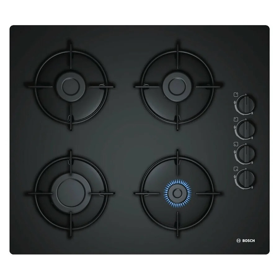 Поверхность газовая Bosch POP6B6B10 (Serie 2 / чёрная / закалённое стекло / стальные решетки)