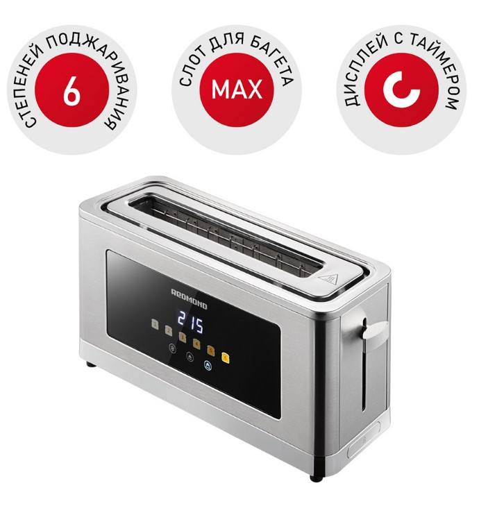 Тостер Redmond T900 (850 Вт/ тостов - 1/ подогрев, размораживание, решетка для подогрева булочек, поддон для крошек/ металл)-0