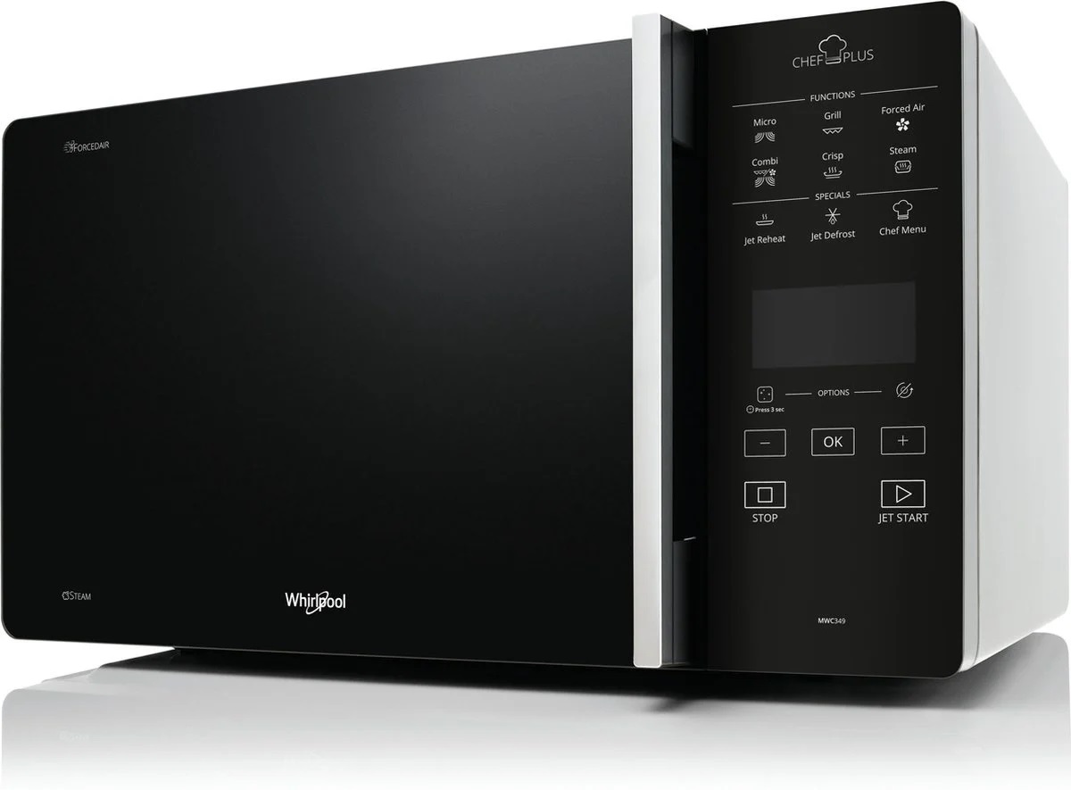 Микроволновая печь Whirlpool MCP 349 SL (25 л, 800 Вт, переключатели сенсор, дисплей, гриль 900 Вт, серебристый/черный)