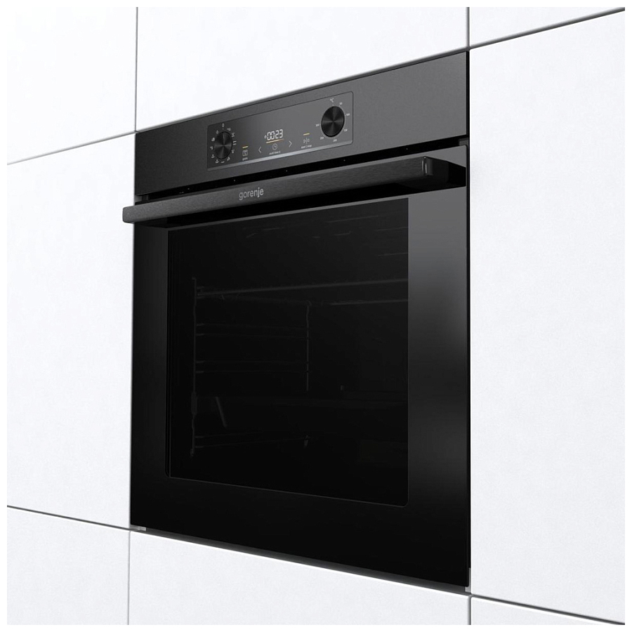 Духовой шкаф Gorenje BO6735E05B (Essential / 77 л / до 300 °C / Чёрный, стекло / AquaClean / PerfectGrill / телескоп. направляющие (x1) / А / IconLED)